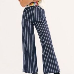 Rolla’s Wide Leg Sailor Jeans Dark Wash Denim with White Pinstripes High Rise